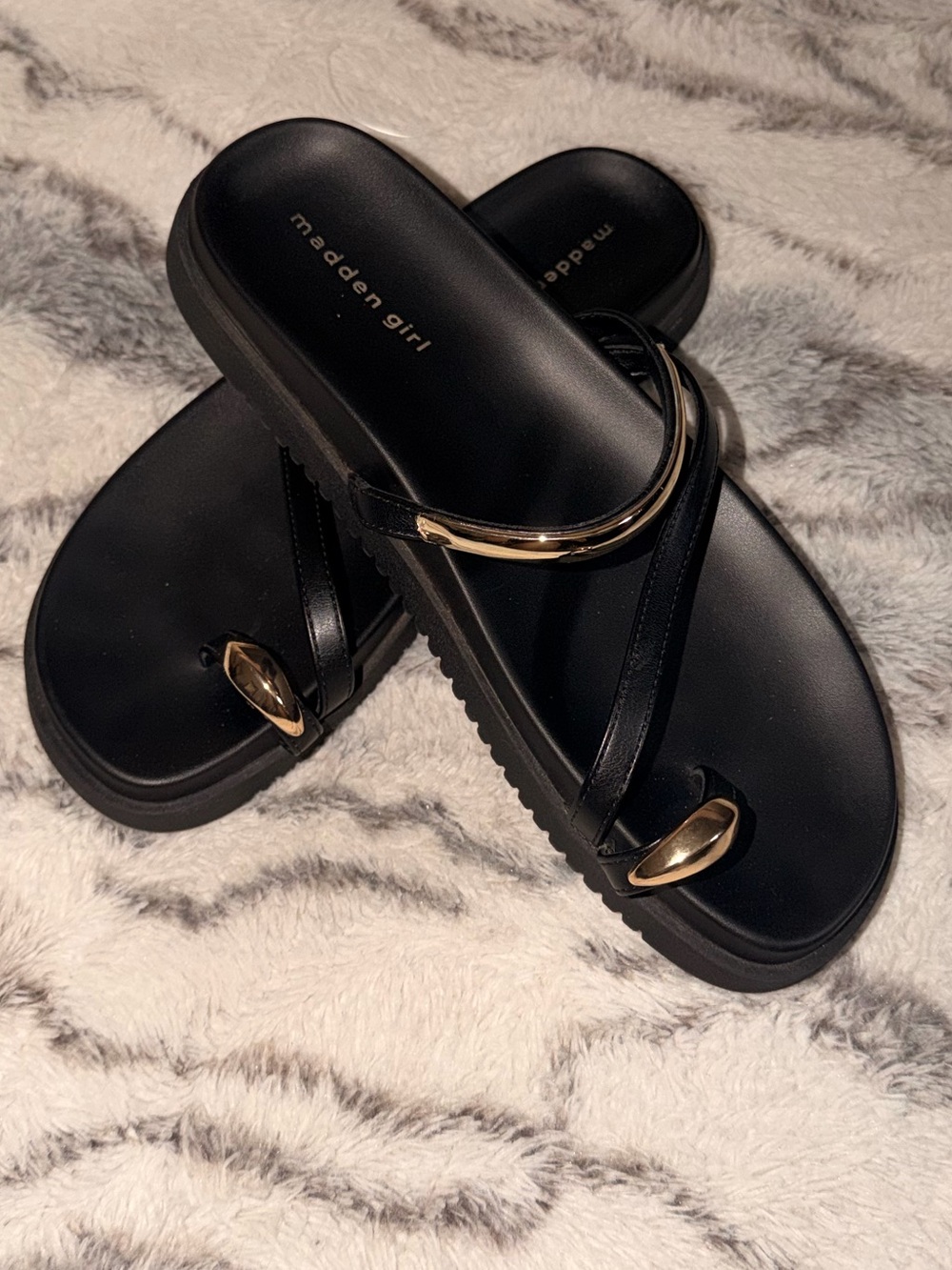 Madden Girl Black Sandals with Gold Accents - Picture 3 of 5